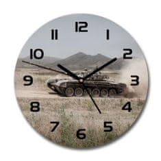 Wallmuralia Skleněné hodiny kulaté Tank na poušti černé fi 30 cm