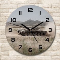 Wallmuralia Skleněné hodiny kulaté Tank na poušti černé fi 30 cm