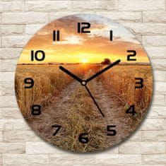 Wallmuralia Skleněné hodiny kulaté Pole pšenice černé fi 30 cm