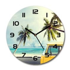 Wallmuralia Skleněné hodiny na stěnu Dodávka pláž černé fi 30 cm
