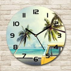 Wallmuralia Skleněné hodiny na stěnu Dodávka pláž černé fi 30 cm