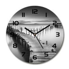 Wallmuralia Skleněné hodiny na stěnu Dřevěné molo černé fi 30 cm