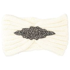 Delami Pohodlná pletená čelenka Kokala s ozdobným prvkem, bílá