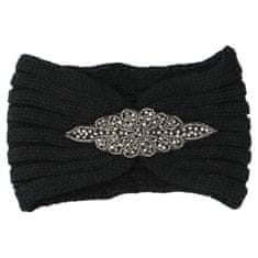 Delami Pohodlná pletená čelenka Kokala s ozdobným prvkem, černá