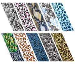 TOJATO 10x Kosmetická přenosová fólie na nehty 10cmx4cm Set, Zvířecí vzory, Panther, Skvrny, žebra, Květiny 