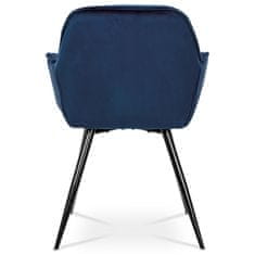 Autronic Jídelní židle, potah modrá sametová látka, kovová 4nohá podnož, černý lak