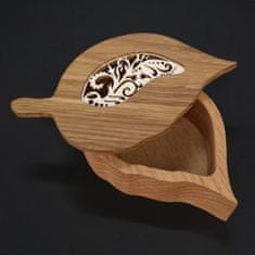 AMADEA Dřevěná krabička ve tvaru listu, masivní dřevo s vkladem z topolové překližky, 11x6x3 cm