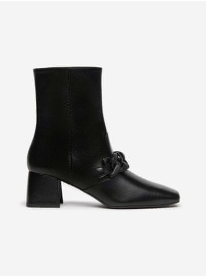 NeroGiardini Černé kotníkové kožené boty na podpatku Nero Giardini