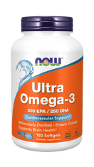 NOW Foods Ultra omega-3, 250 DHA/500 EPA, 180 softgelových kapslí