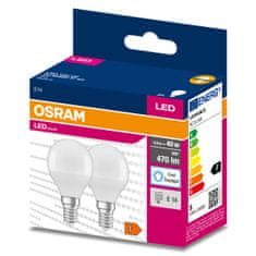 Osram 2x LED žárovka E14 P45 4,9W = 40W 470lm 6500K Studená bílá