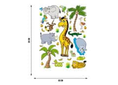 AG Design Samolepka na zeď dětská, K 0824, Zvířátka z džungle, 65x85 cm
