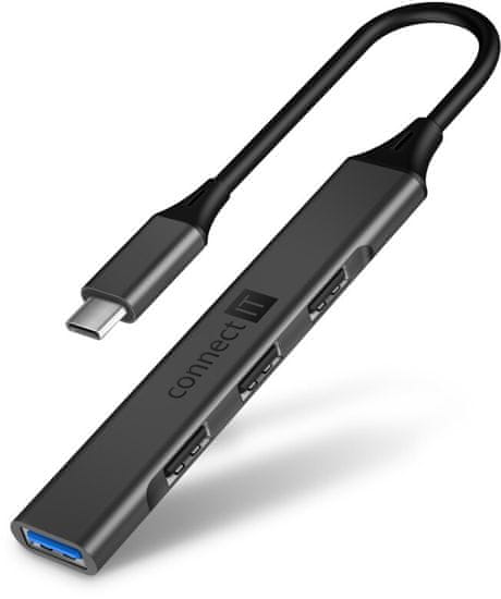 Connect IT USB-C hub, 1xUSB-A 3.0, 3xUSB-A 2.0, externí, černá