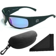 Polarized Brýle sluneční 77 - obroučky černé / skla modrá zrcadlová / polarizační skla / pouzdro a utěrka