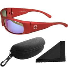 Polarized Brýle sluneční 77 - obroučky červené / skla modrá zrcadlová / polarizační skla / pouzdro a utěrka