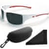 Brýle sluneční 247 - obroučky bílé-červené / skla tmavá / polarizační skla / pouzdro a utěrka