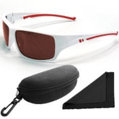 Polarized Brýle sluneční 247 - obroučky bílé-červené / skla hnědá / polarizační skla / pouzdro a utěrka