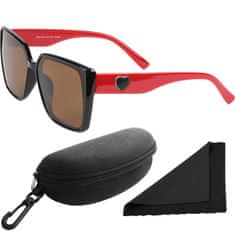 Polarized Brýle sluneční 268 - obroučky černé-červené / skla hnědá / polarizační skla / pouzdro a utěrka