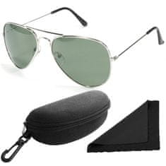 Polarized Brýle sluneční 3025 - obroučky stříbrné / skla tmavá / polarizační skla / pouzdro a utěrka