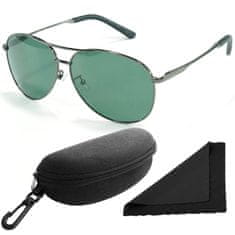 Polarized Brýle sluneční 8013 - obroučky stříbrné tmavé / skla tmavá / polarizační skla / pouzdro a utěrka