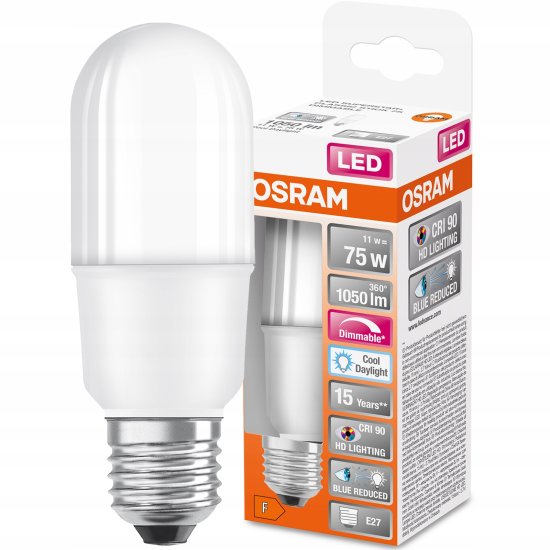 Osram Stmívatelná LED žárovka E27 STICK 11W = 75W 1050lm 6500K Studená bílá