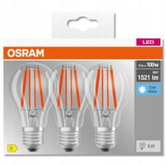 Osram 3x LED žárovka E27 A60 11W = 100W 1521lm 4000K Neutrální bílá FILAMENT
