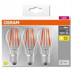 Osram 3x LED žárovka E27 A60 11W = 100W 1521lm 2700K Teplá bílá FILAMENT