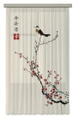 AG Design Japonská Sakura s ptáčkem, záclona, 140 x 245 cm, 1 díl, FCS L 7595