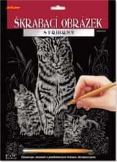 Artlover  Škrabací obrázek stříbrný Kočka s koťaty 20x25cm