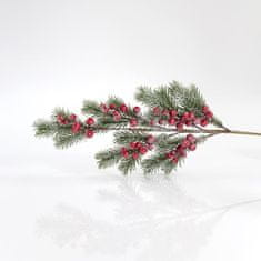 Eurolamp SA Vánoční dekorace Zelená větev se třpytkami a bobulemi, 68 cm, 1 ks