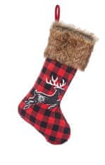 Eurolamp SA Vánoční dekorace Ponožka červená károvaná s jelenem, 55 cm, 1 ks