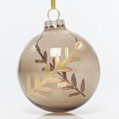 Eurolamp SA Vánoční ozdoby Skleněné hnědé transparentní koule s růžově zlatými lístky, 8 cm, SET 4 ks