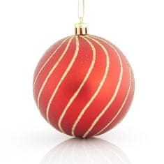 Eurolamp SA Vánoční ozdoby Plastové červené koule se zlatými liniemi, 8 cm, SET 6 ks