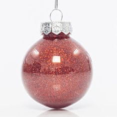 Eurolamp SA Vánoční ozdoby Červené lesklé plastové koule se třpytkami 6 cm, SET 12 ks