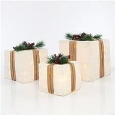 Eurolamp SA Vánoční dekorace Osvětlené dárkové krabičky s bílou kožešinou, SET 3 ks, 15/20/25 cm