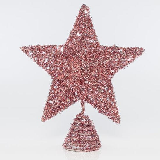 Eurolamp SA Růžová vánoční hvězda na strom s flitry, 25,4 cm, 1 ks