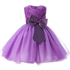Northix Večerní šaty s mašlí a květinami – fialové (140) 