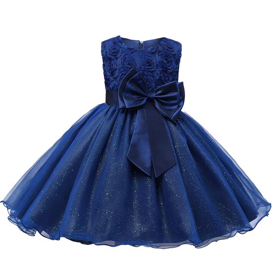 Northix Večerní šaty s mašlí a květinami - modrá