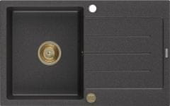 Mexen Bruno granitový dřez 1 s odkapávačem 795x495 mm, černá kropenatá, + zlatý sifon (6513791010-76-G)