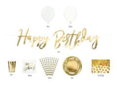 PartyDeco Sada dekorací Happy Birthday zlaté 60ks