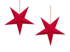 Beliani Sada 2 závěsných sametových hvězd s LED 45 cm červené MOTTI
