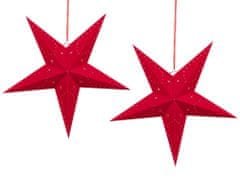 Beliani Sada 2 závěsných sametových hvězd s LED 60 cm červené MOTTI