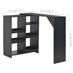 Greatstore Barový stůl s pohyblivým regálem černý 138 x 39 x 110 cm