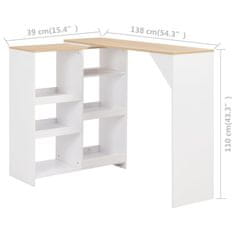 Vidaxl Barový stůl s pohyblivým regálem bílý 138 x 39 x 110 cm