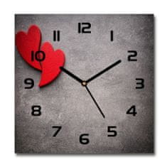 Wallmuralia Skleněné hodiny na stěnu Červená srdce černé 30x30 cm