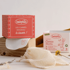 Babybio Sada hygienické žínky z BIO bavlny (12 ks), prací síťka a organizér