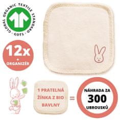 Babybio Sada hygienické žínky z BIO bavlny (12 ks), prací síťka a organizér