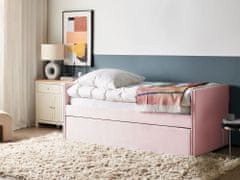 Beliani Rozkládací sametová postel 90 x 200 cm světle růžová TROYES