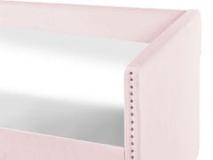Beliani Rozkládací sametová postel 90 x 200 cm světle růžová TROYES