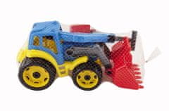 Teddies Traktor/nakladač/bagr se 2 lžícemi plast na volný chod v síťce 16x35x16cm