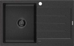 Mexen Bruno granitový dřez 1-miska s odkapávačem 795 x 495 mm, černá/stříbrná met (6513791010-73-B)